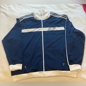 Adidas blue and white zip up.